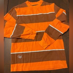 Golf Wang rugby style shirt in brown and orange with baby blue. Size S